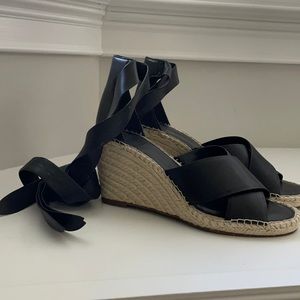 Vince Camuto Black Leather Tie Up Espadrilles
